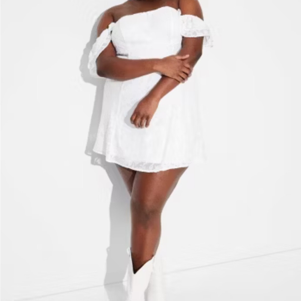 Wild Fable white Ruffle Short Sleeve Mini A-Line Dress